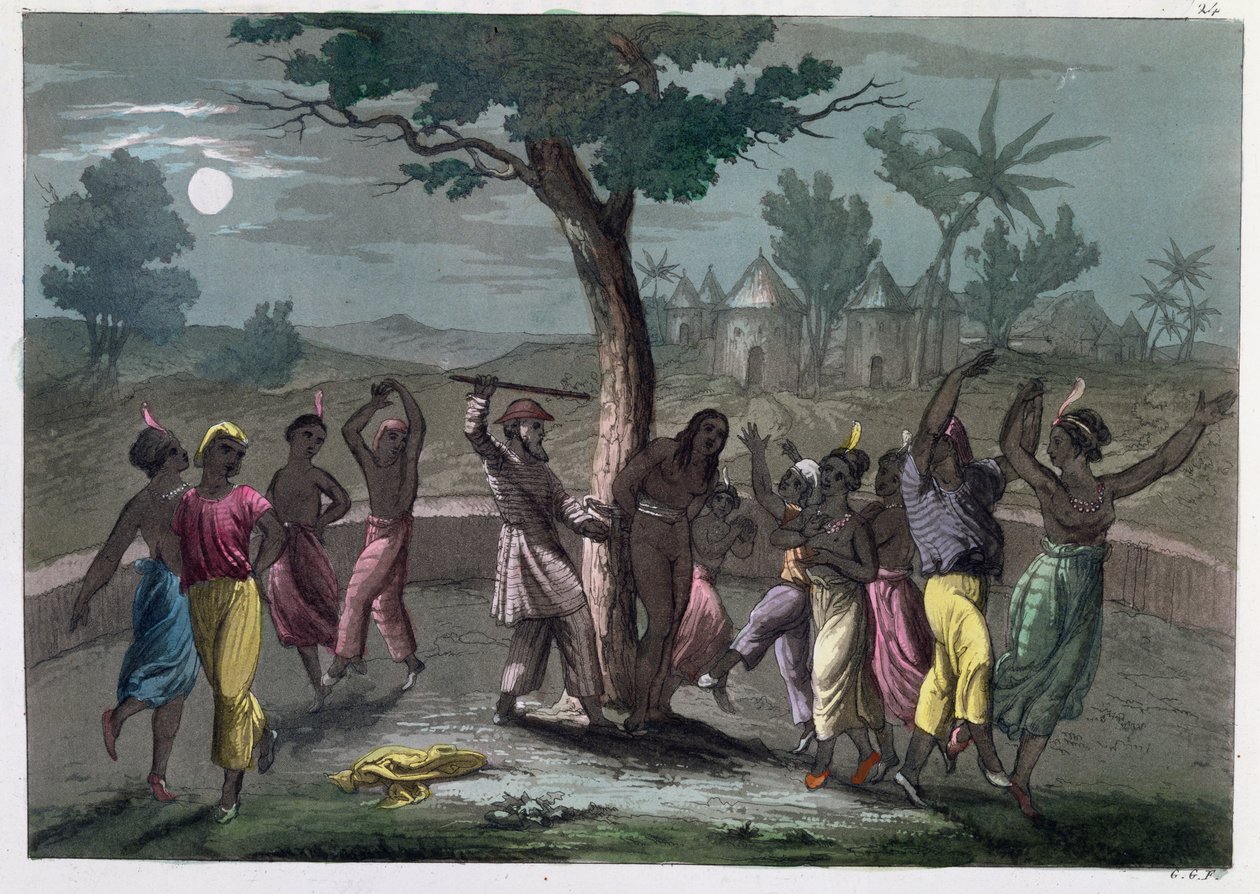 La Danse du Mombo-Jombo, selon les voyages de Mungo Park, de A History of Costume par J. Ferrario, publié à Milan vers 1820 - Italian School