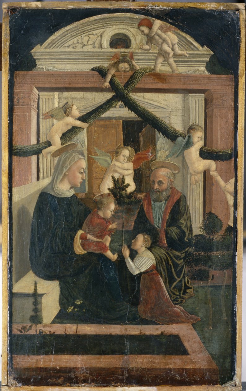 La Sainte Famille avec donateur en prière et anges jouant, c.1460 - Italian School