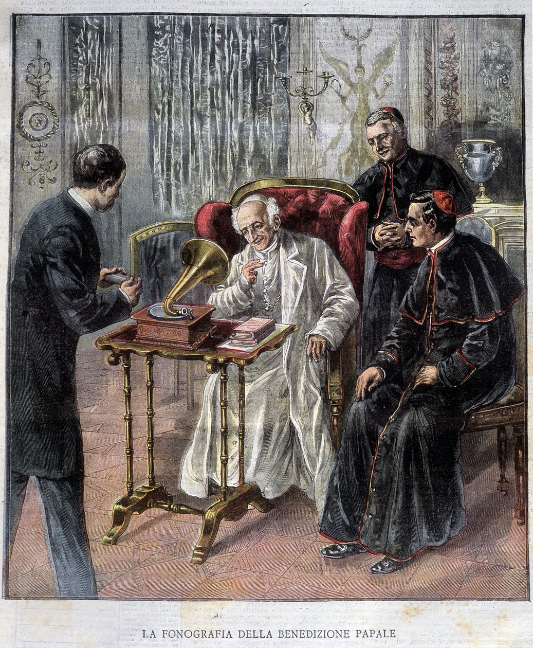Le phonographe de la bénédiction du pape Léon XIII - dans "La Tribuna Illustrata" du 29 mars - Italian School