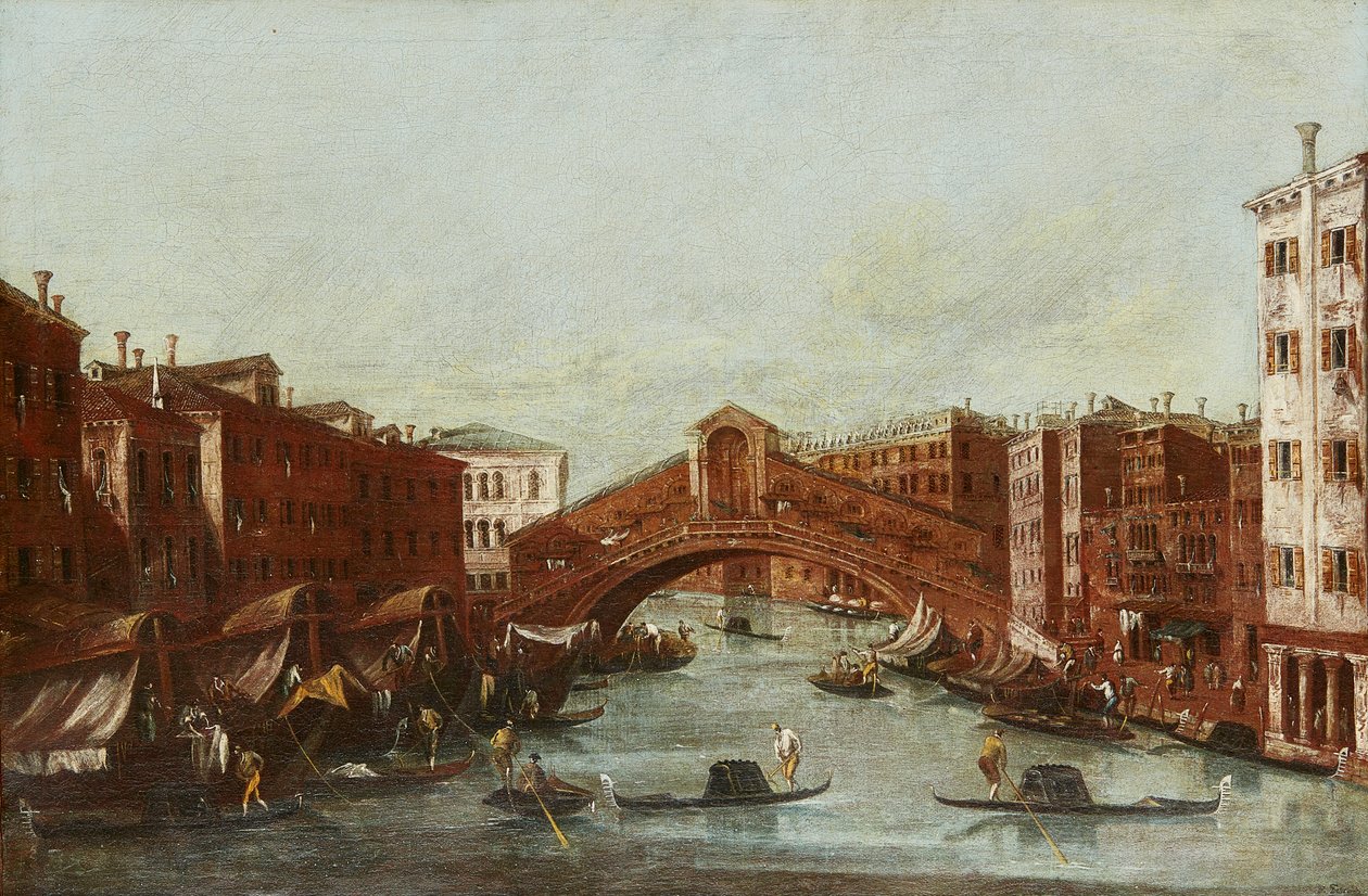 Le pont du Rialto depuis le Grand Canal - Italian School