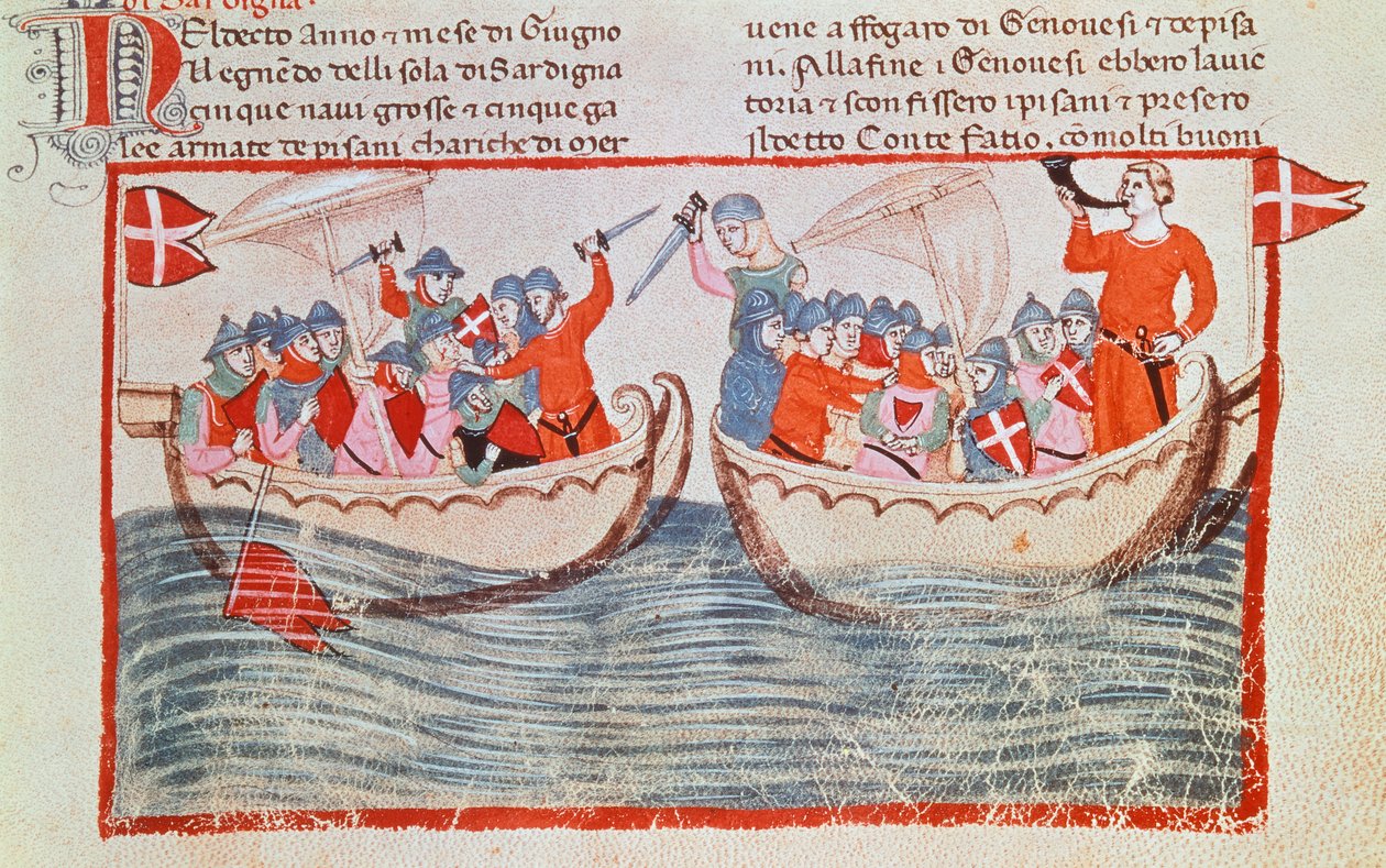 La bataille de Meloria, miniature des Nouvelles Chroniques - Italian School