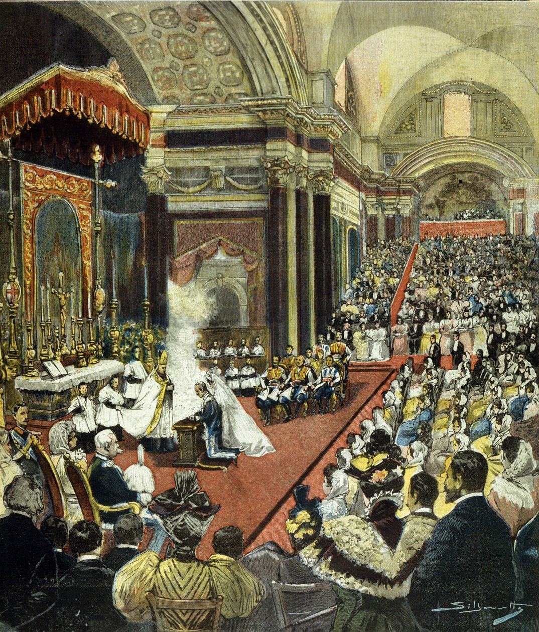 Mariage religieux de celui qui deviendra le roi Victor Emmanuel III (Victor-Emmanuel) (Vittorio Emanuele) avec la princesse Hélène de Monténégro dans l