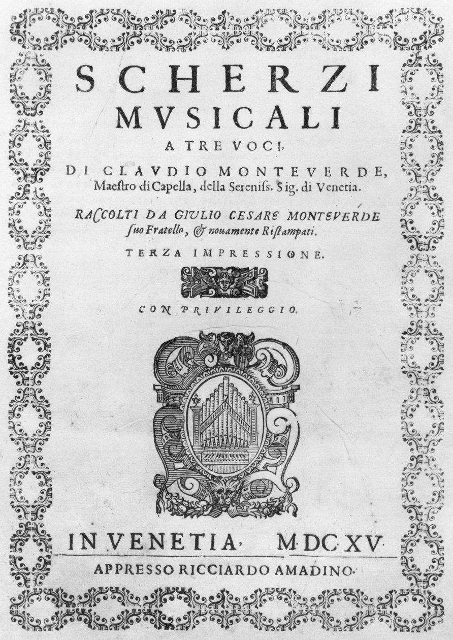 Page de titre des Scherzi Musicali de Claudio Monteverdi, 1615 - Italian School