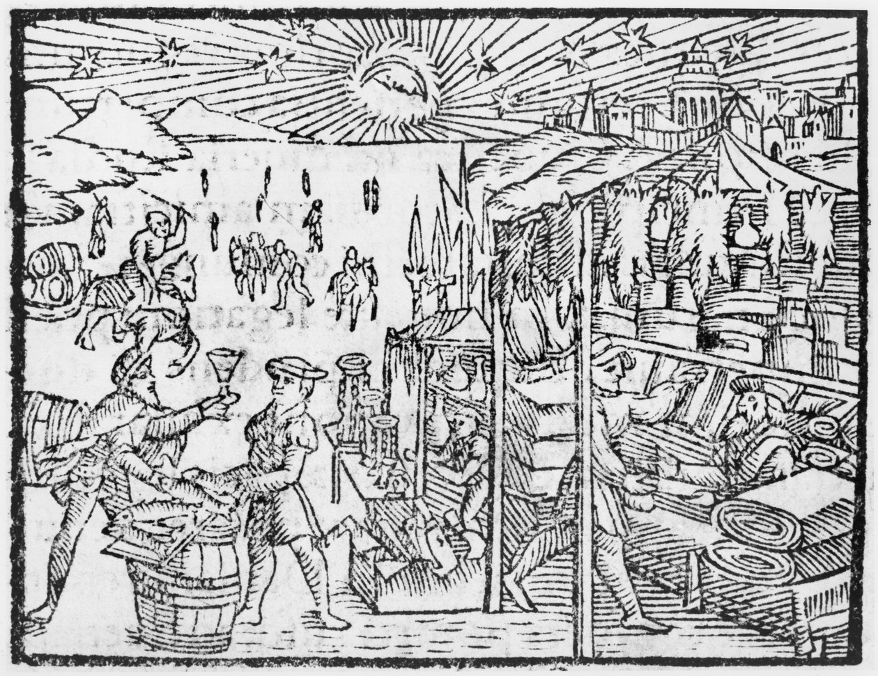 Commerce en Scandinavie, illustration de Historia de Gentibus Septentrionalibus par Olaus Magnus (1490-1558), publié à Rome, 1555 - Italian School
