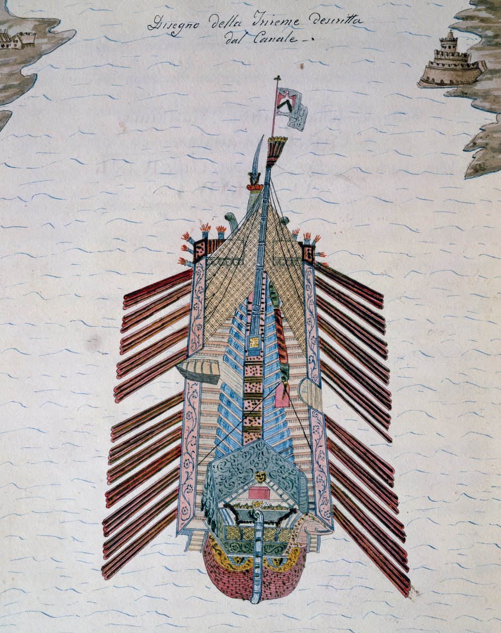 Trirème (navire à trois rangs de rames), tiré du traité sur la milice maritime, par Cristoforo Canal, Italie - Italian School