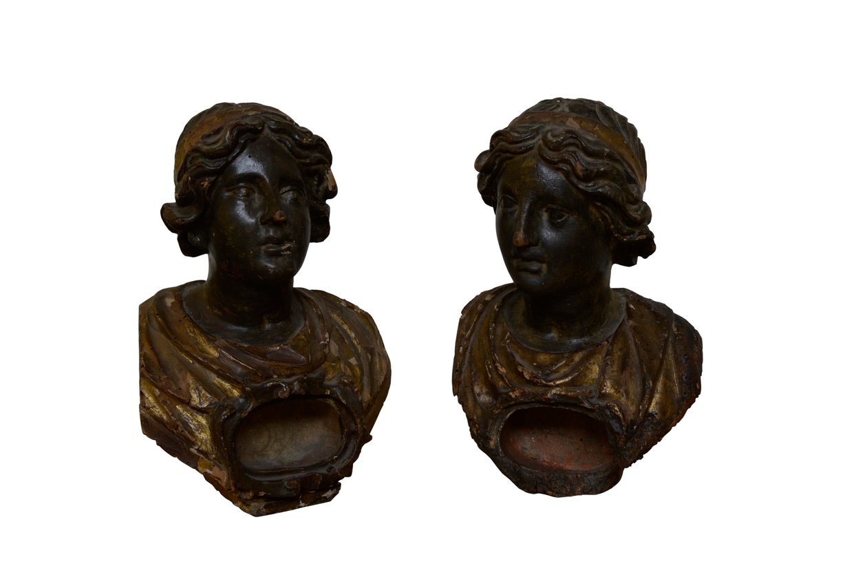 Deux bustes reliquaires polychromes et dorés (bois) - Italian School