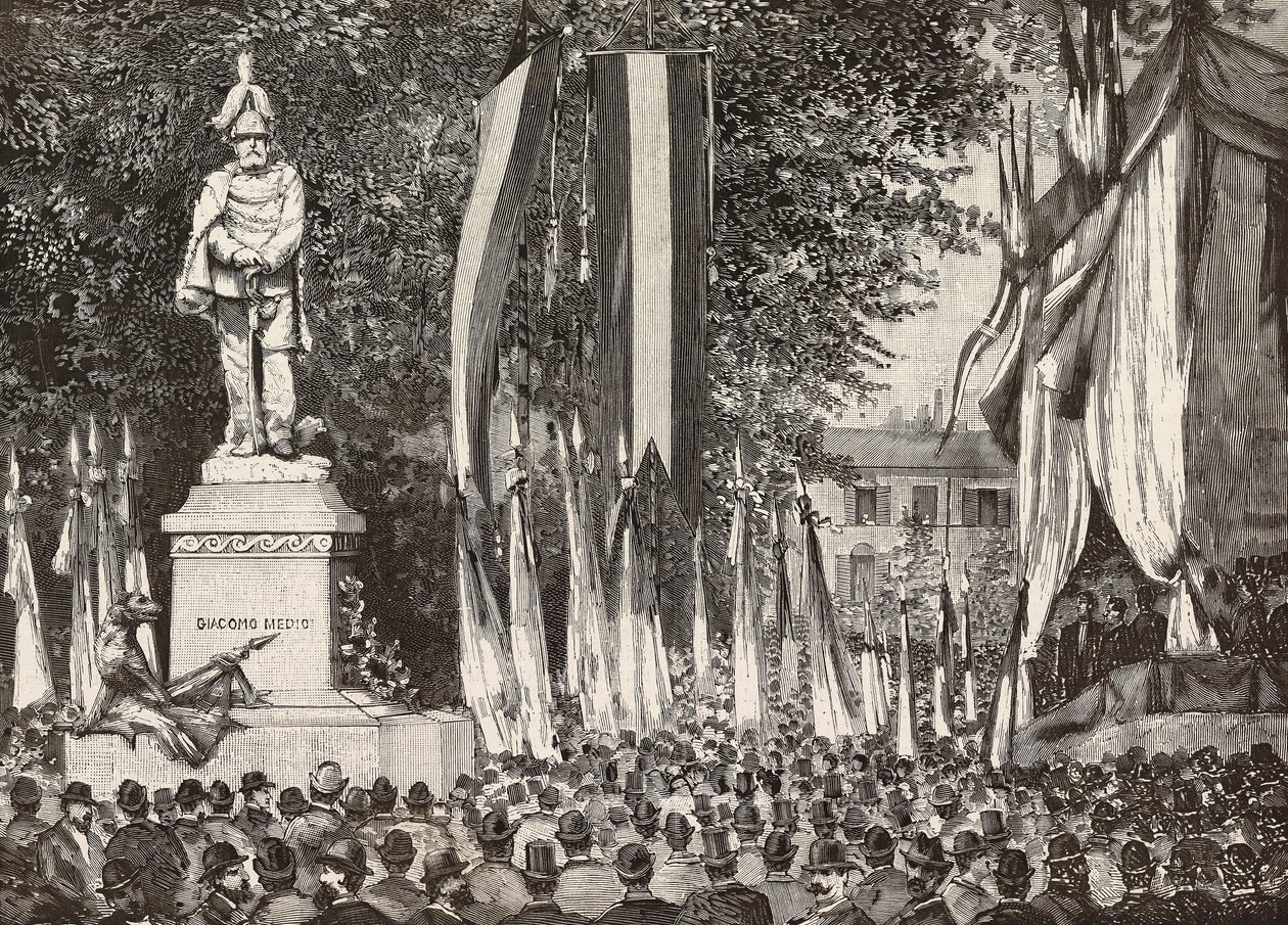 Inauguration du monument au général Giacomo Medici, Milan, Italie (gravure) - Italian School