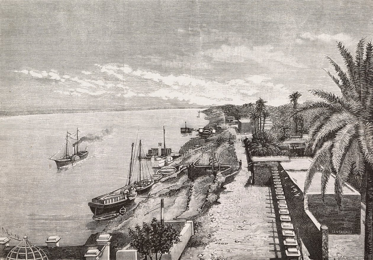 Vue de Khartoum le long du Nil Bleu, Soudan, gravure de Cairoli d