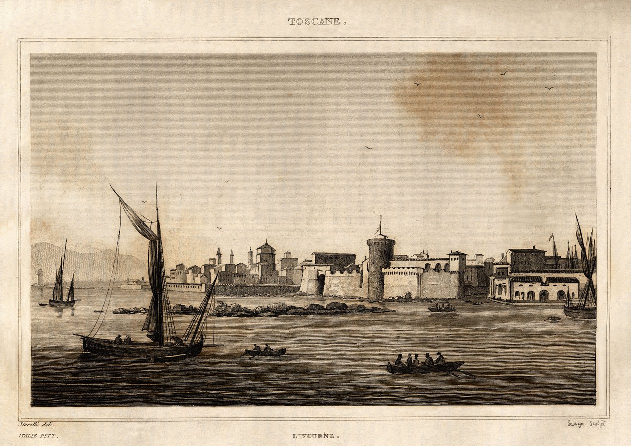 Vue de Livourne en Toscane. Gravure par Storetti dans « Italie pittoresque », Amable Coste éditeur, Paris - Italian School