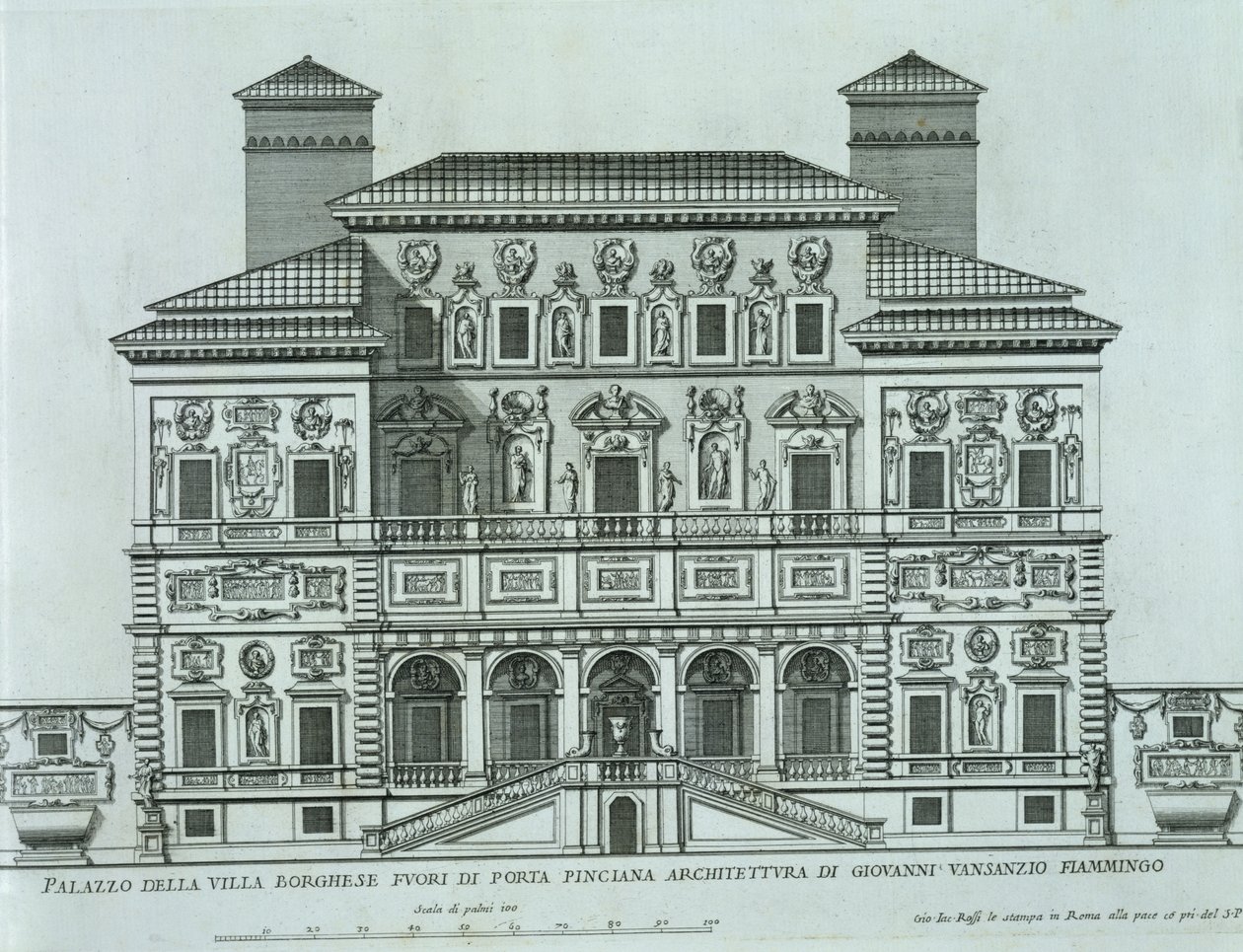 Vue de la façade de la Villa Borghese, Rome - Italian School