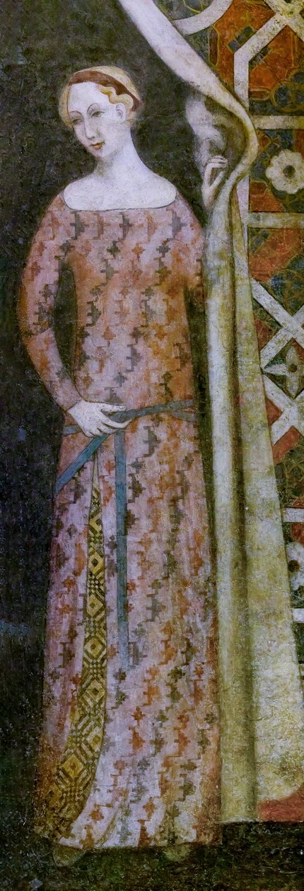 Femme dessinant un drapé à motif géométrique, début du XVe siècle (fresque) - Italian School