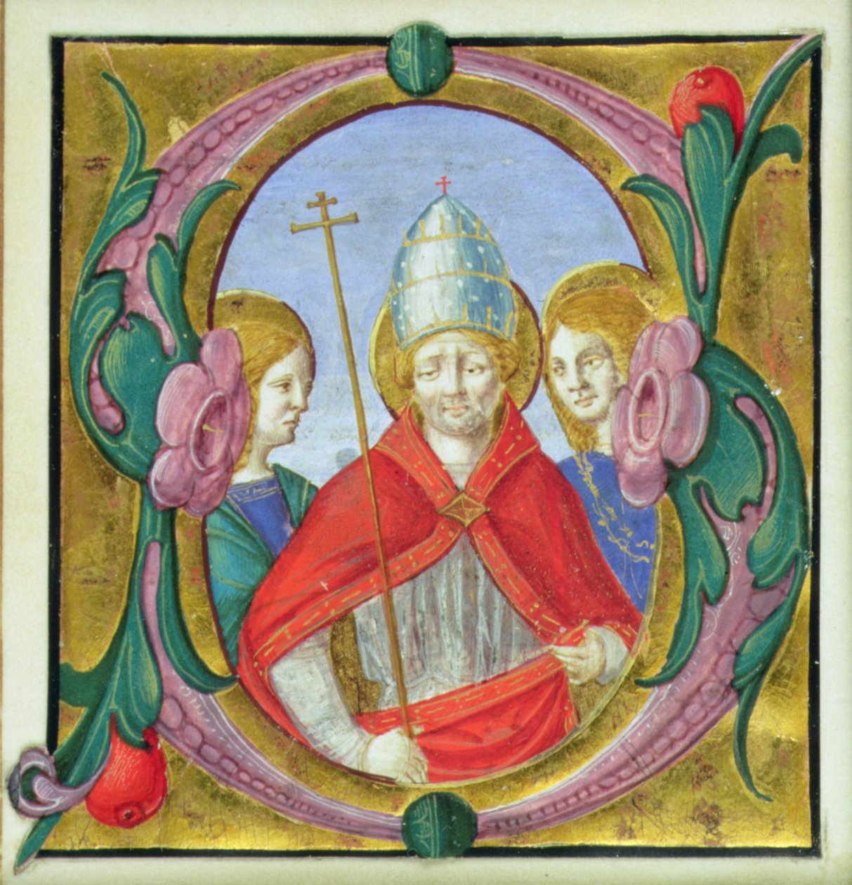 Initiale historiée S représentant Saint Grégoire et deux saints - Italian School Italian School
