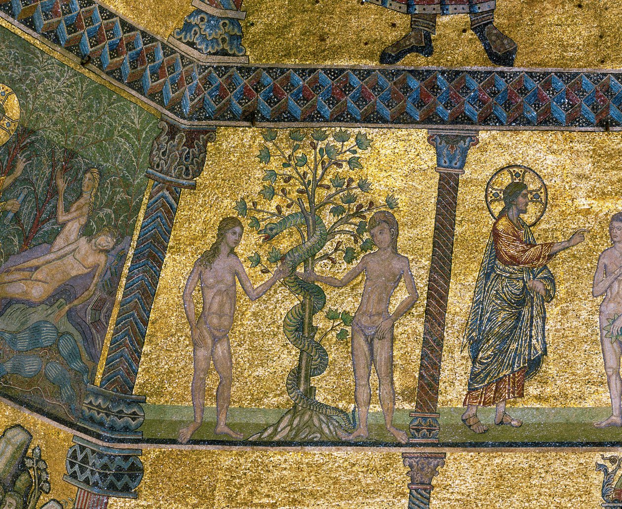 Adam, Eve et le serpent (mosaïque) - Italian school