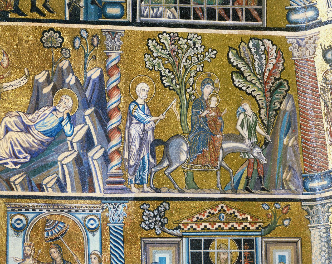 La fuite en Égypte (mosaïque) - Italian school