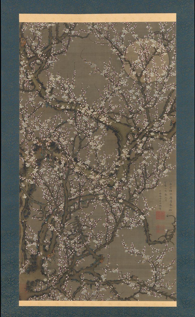 Fleurs de prunier blanc et lune, 1755 - Ito Jakuchu