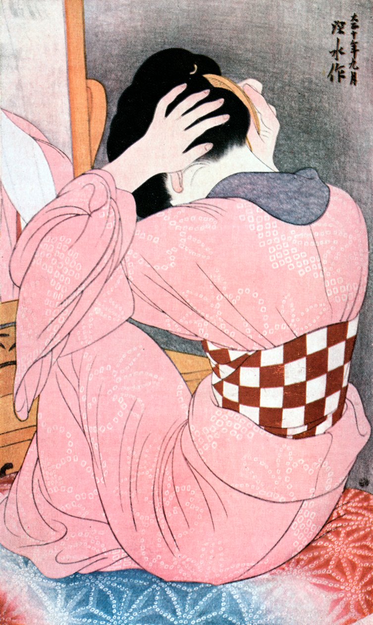Une fille se coiffant, ou, Femme avec une sous-ceinture - Ito Shinsui