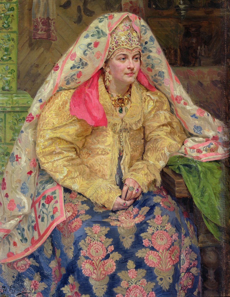 Femme en costume russe ancien, 1916 - Ivan Semyonovich Kulikov