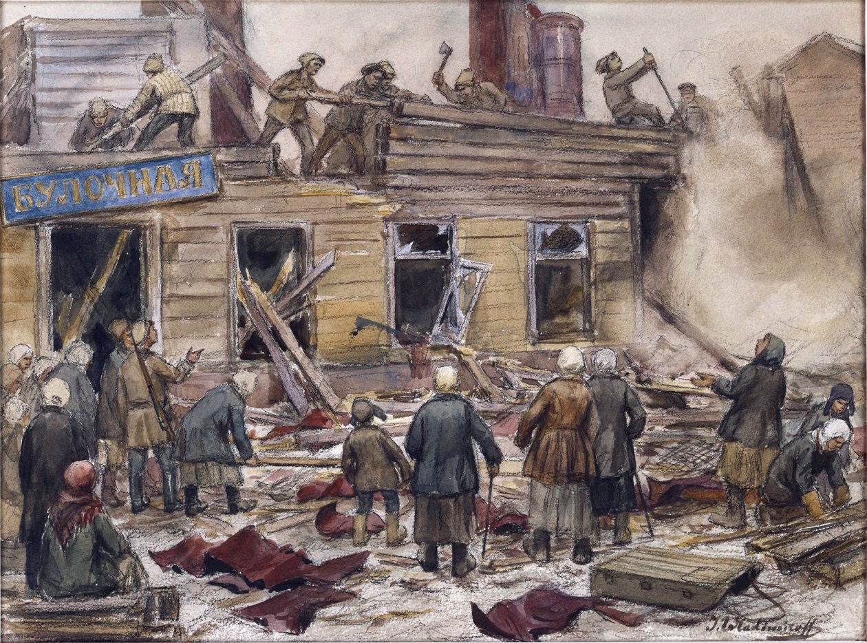 Ouvriers démolissant des maisons en bois pour le combustible - Ivan Alexeyevich Vladimirov