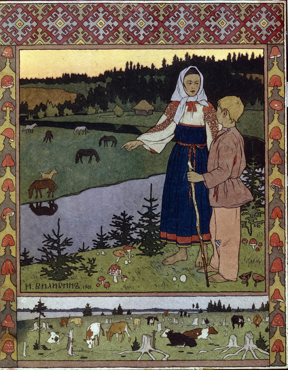 Illustration pour le conte traditionnel Alyonouchka et Ivanouchka - Ivan Yakovlevich Bilibin