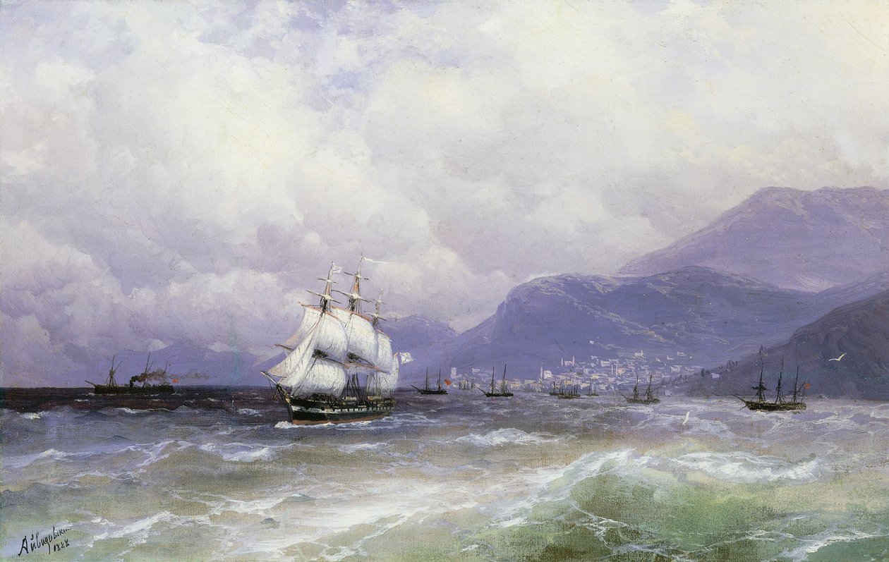 Paysage côtier avec des navires au large de Trébizonde, 1888 - Ivan Konstantinovich Aivazovsky