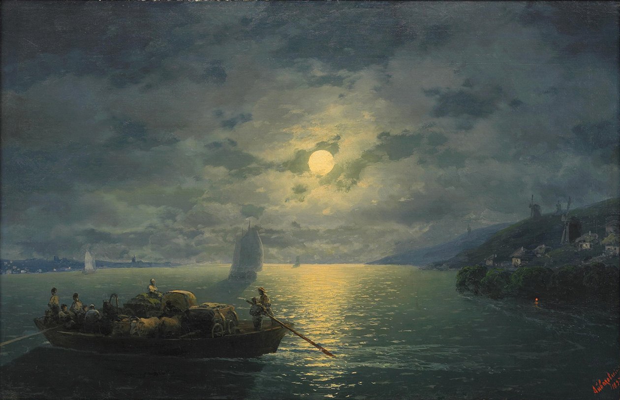 Traversée de la rivière Dnepr par nuit de lune - Ivan Konstantinovich Aivazovsky
