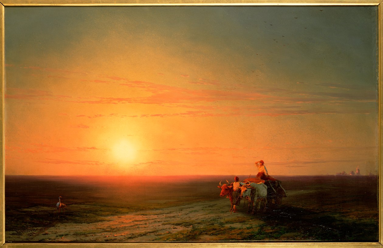 Paysans rentrant des champs au coucher du soleil, 19ème siècle - Ivan Konstantinovich Aivazovsky