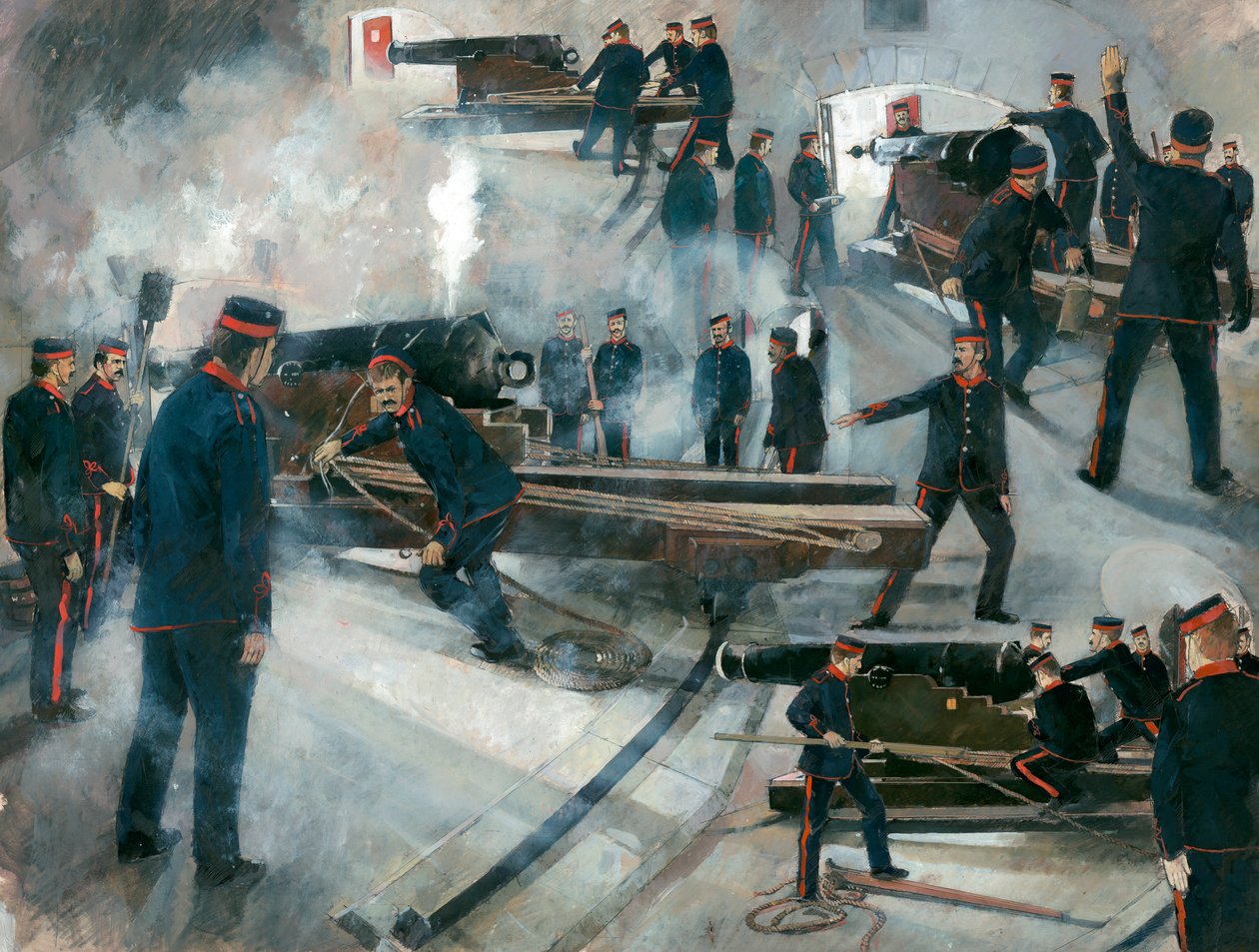 Équipage de canon, casemates de la batterie de Dartmouth Point, château de Dartmouth, fin du 19ème siècle, années 1990 - Ivan Lapper
