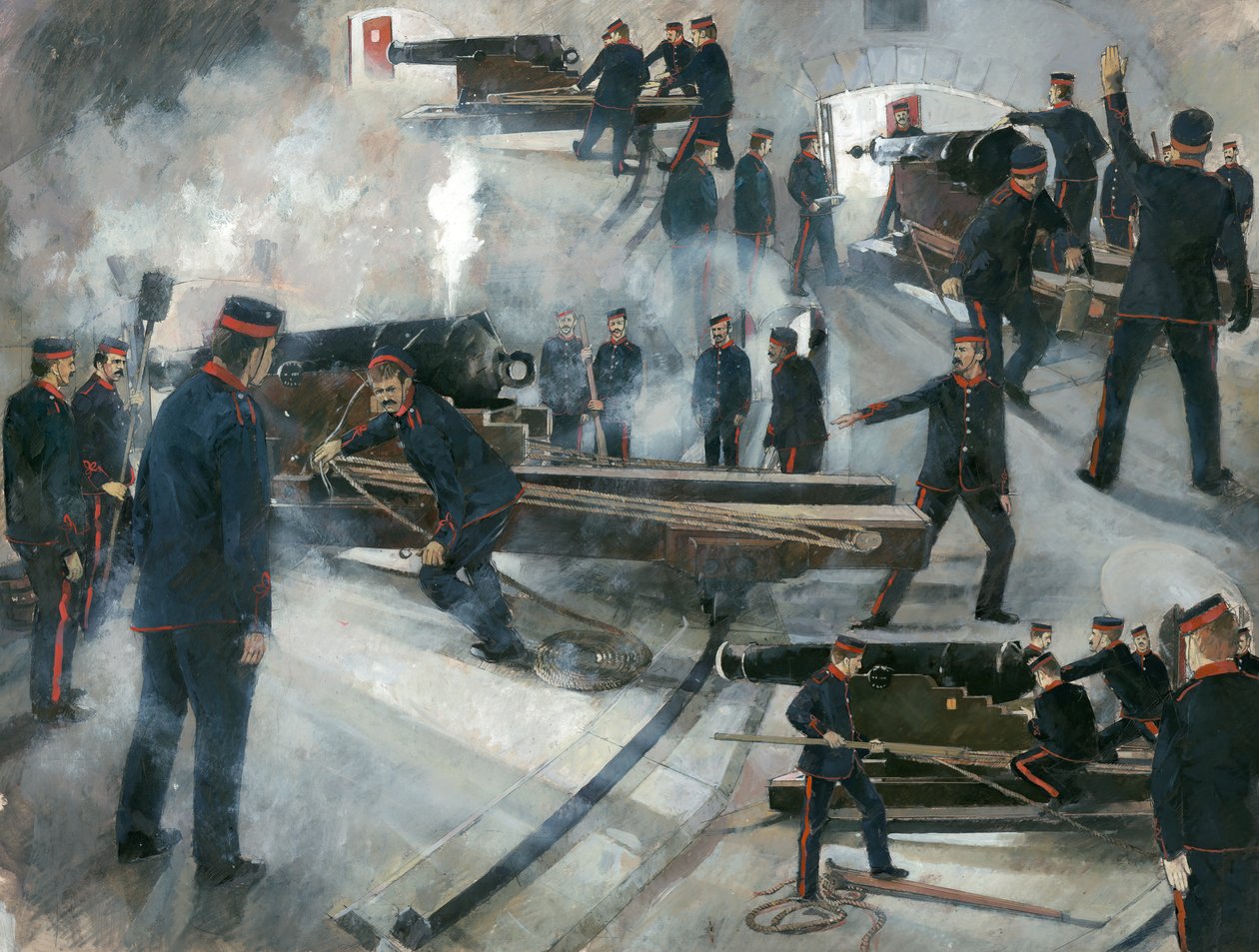 Équipe de canonniers, casemates de la batterie de Dartmouth Point au château de Dartmouth à la fin du XIXe siècle - Ivan Lapper