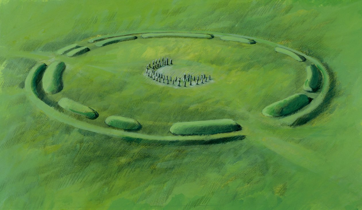 Stonehenge : troisième phase commençant par la mise en place des pierres bleues en double croissant - Ivan Lapper