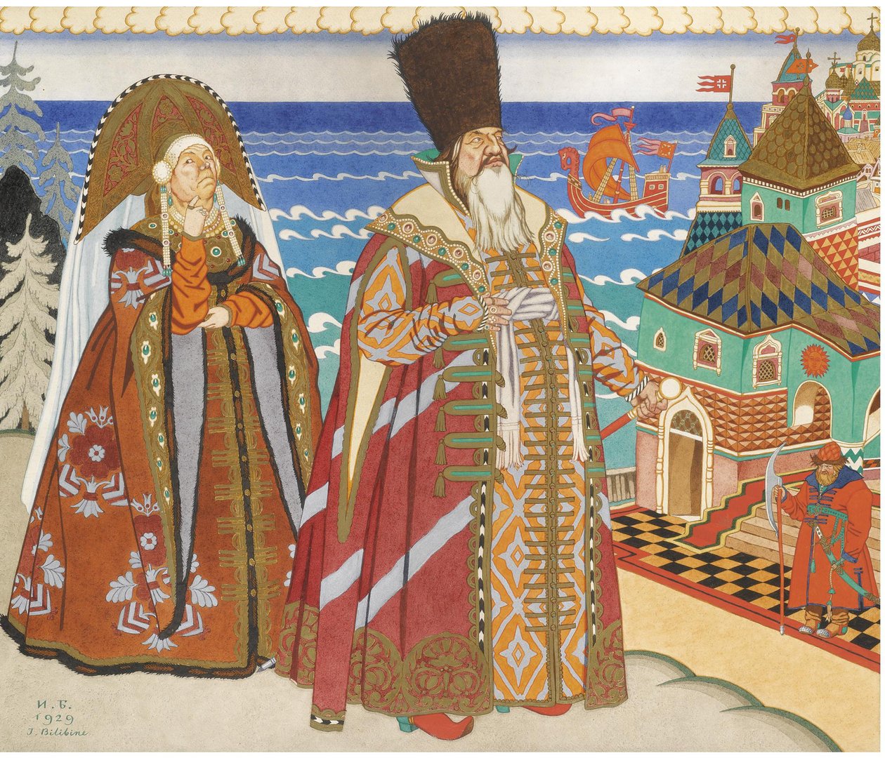 Illustration pour le conte de fées du Tsar Saltan par A. Pouchkine - Ivan Yakovlevich Bilibin