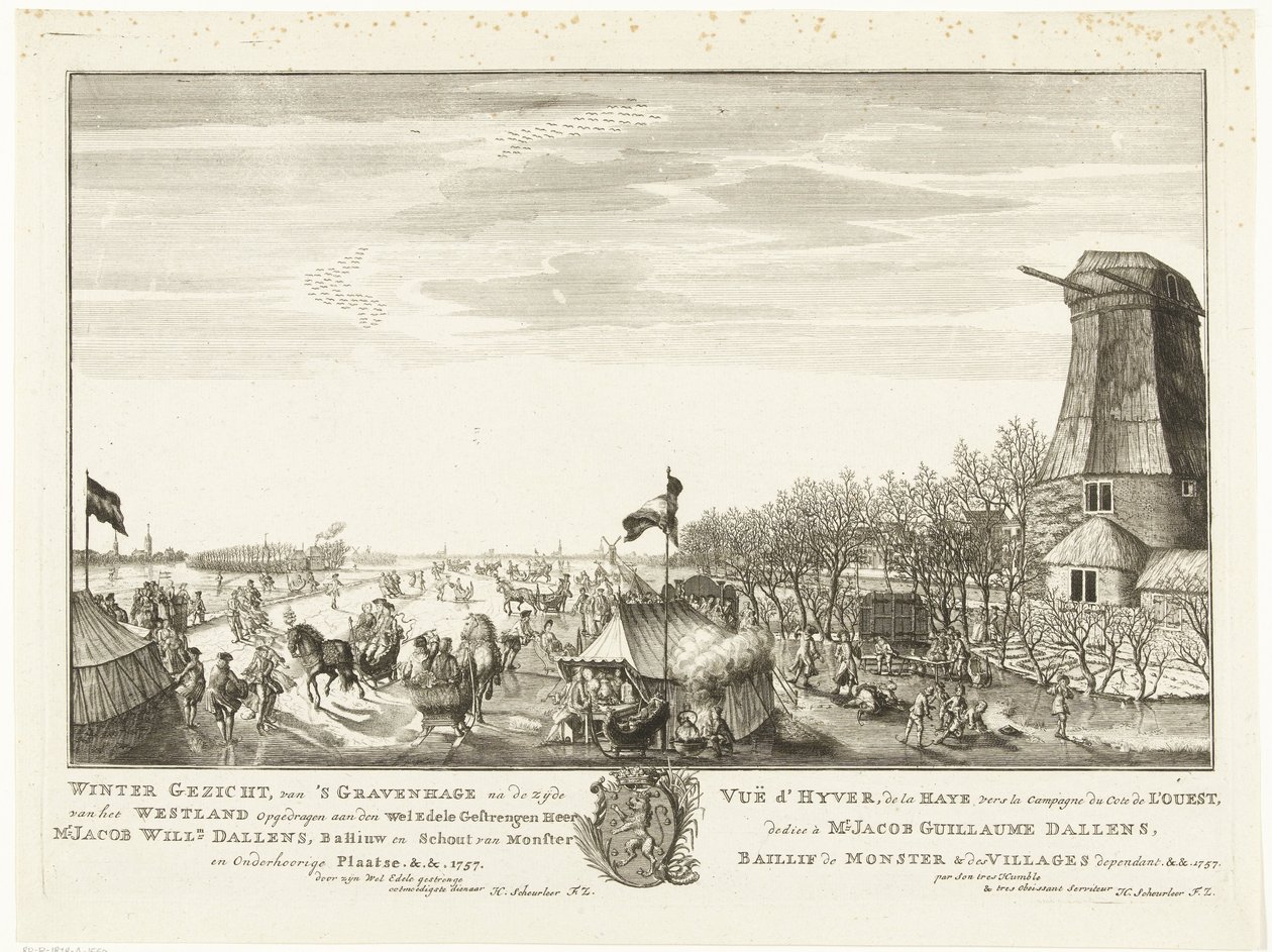 Divertissement sur glace sur un terrain inondé à La Haye (Dix-huit vues dans et autour de La Haye) - Iven Besoet (attributed to)