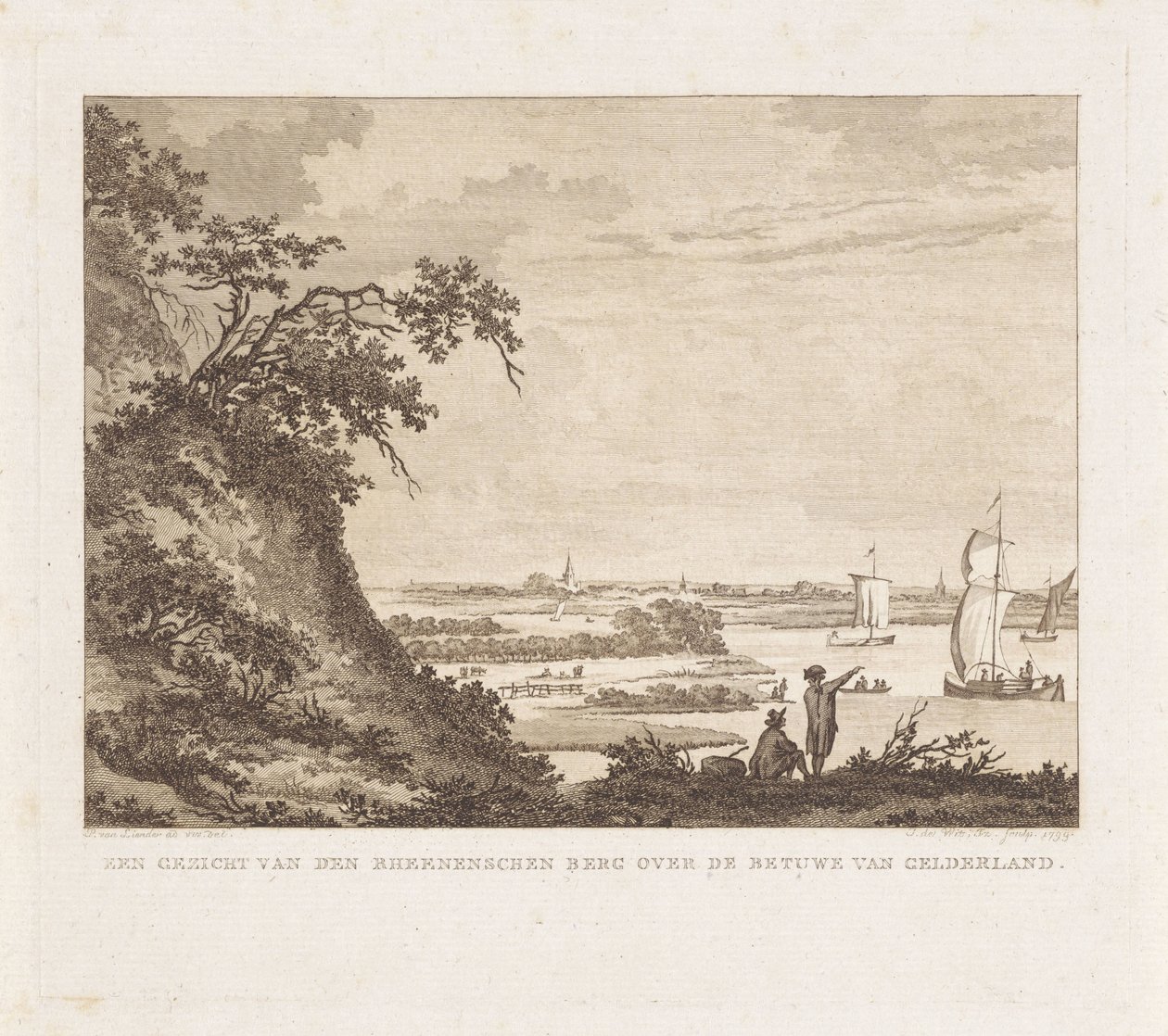 Paysage vaste avec deux figures et des voiliers - Izaak Jansz. de Wit