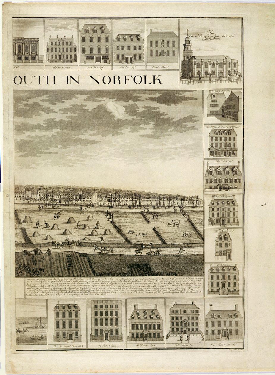 La perspective ouest de la ville de Great Yarmouth dans le Norfolk, gravée par John Harris - J. Corbridge