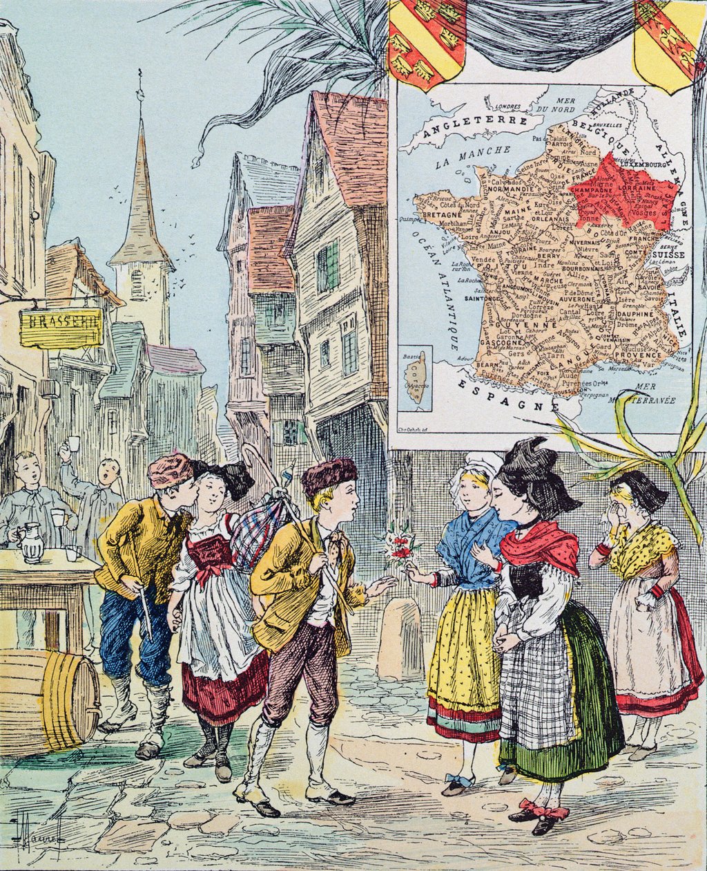 Alsace-Lorraine, illustration pour Le Tour de France par Marie de Grandmaison, 1893 - J. Maurel