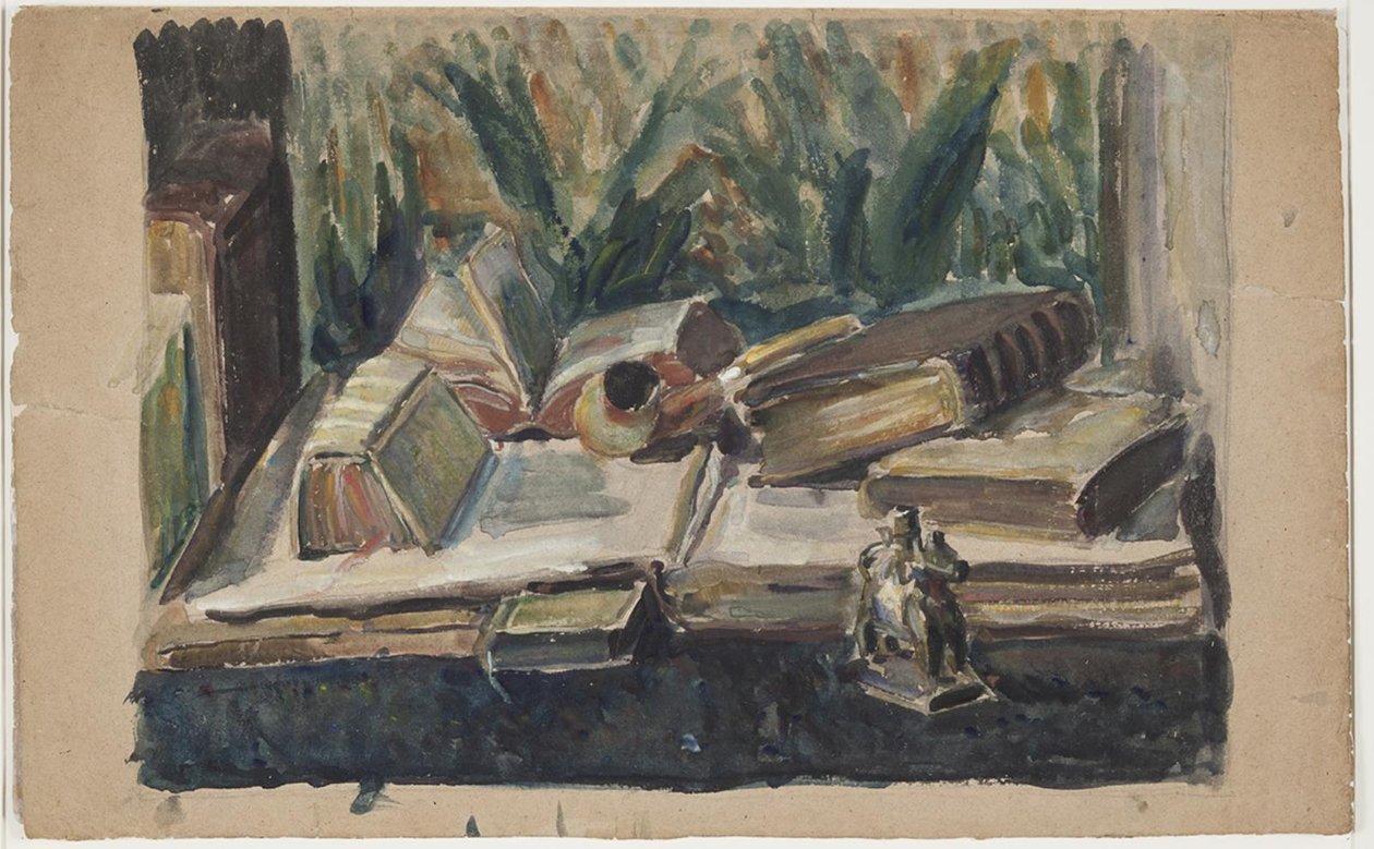 Nature morte avec livres, pipe et figurine - J.A. Jerichau