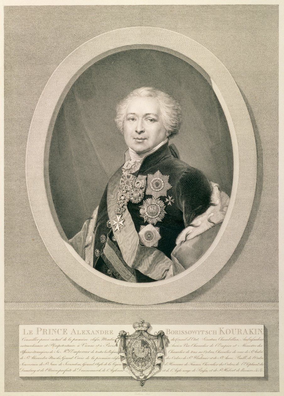 Portrait du prince Kourakine, gravé par Nikolaï Ivanovitch Outkine, 1812 - J.B. Renu