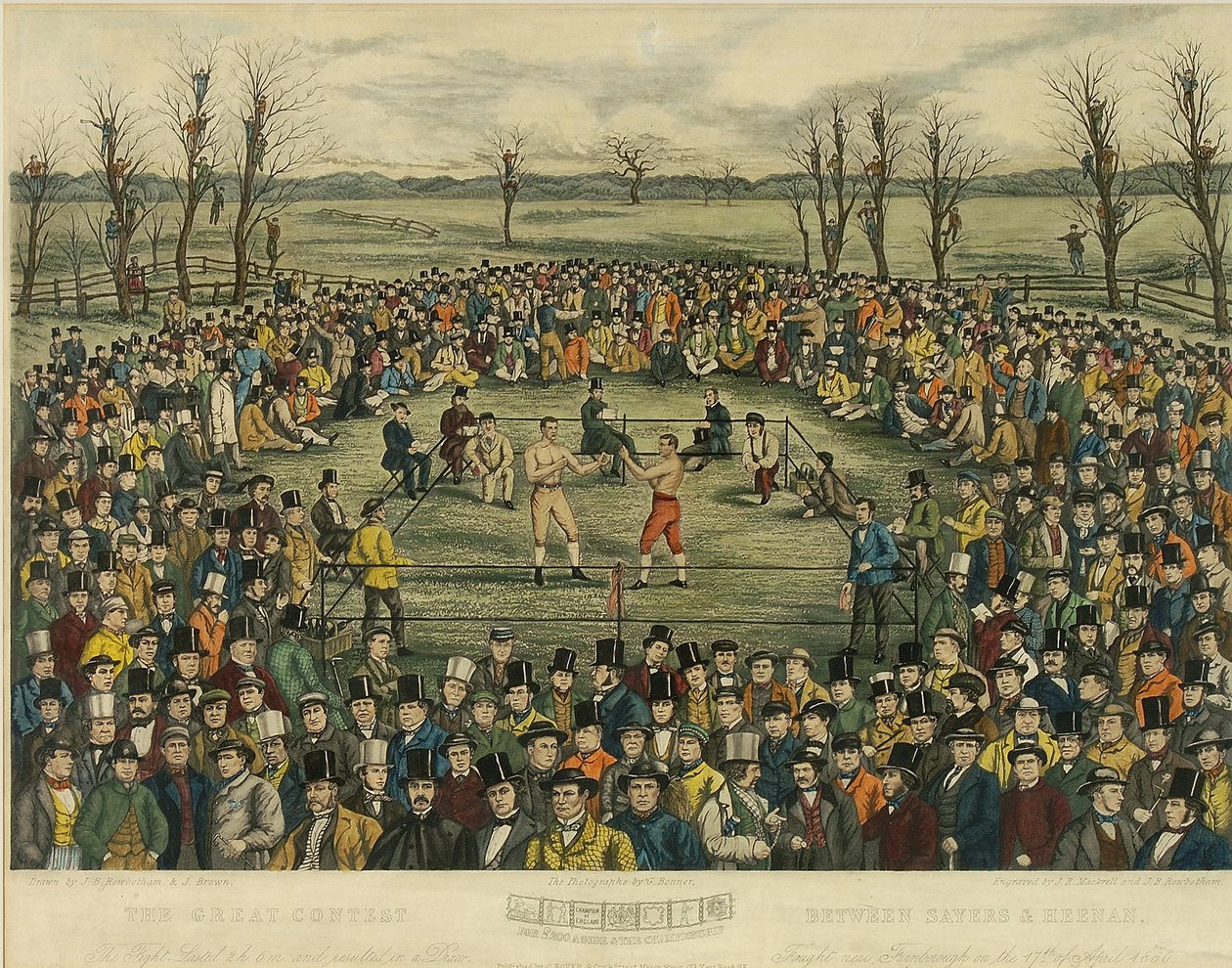 Le grand concours entre Sayers et Heenan pour 200 livres de chaque côté, gravé par J. R. Mackrell et J.B. Rowbotham - J.B. and Brown J. Rowbotham