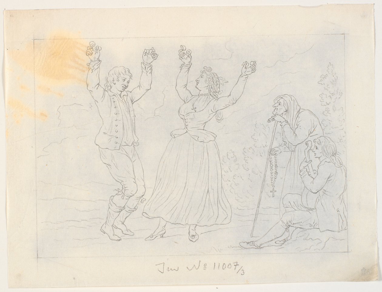 Homme et femme dansant le fandango. Un jeune homme jouant de la guitare et une vieille femme regardant - J.F. Clemens