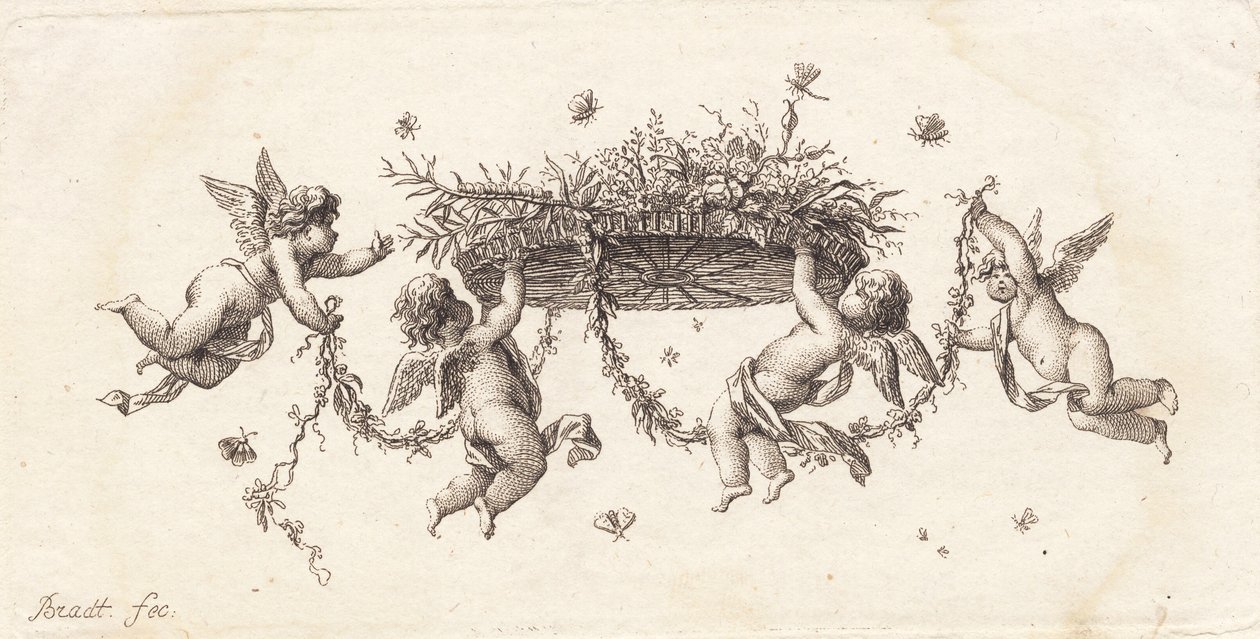 Vignette avec feuilles enroulées et ruban - J.F. Clemens