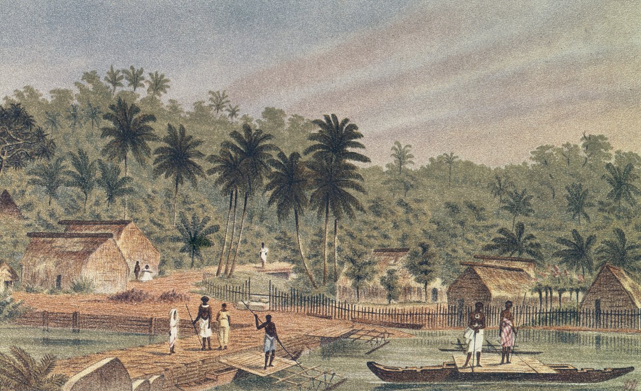 Village de Ngaloa, Kandan, Fidji, de At Anchor par J.J. Wild - J.J. Wild