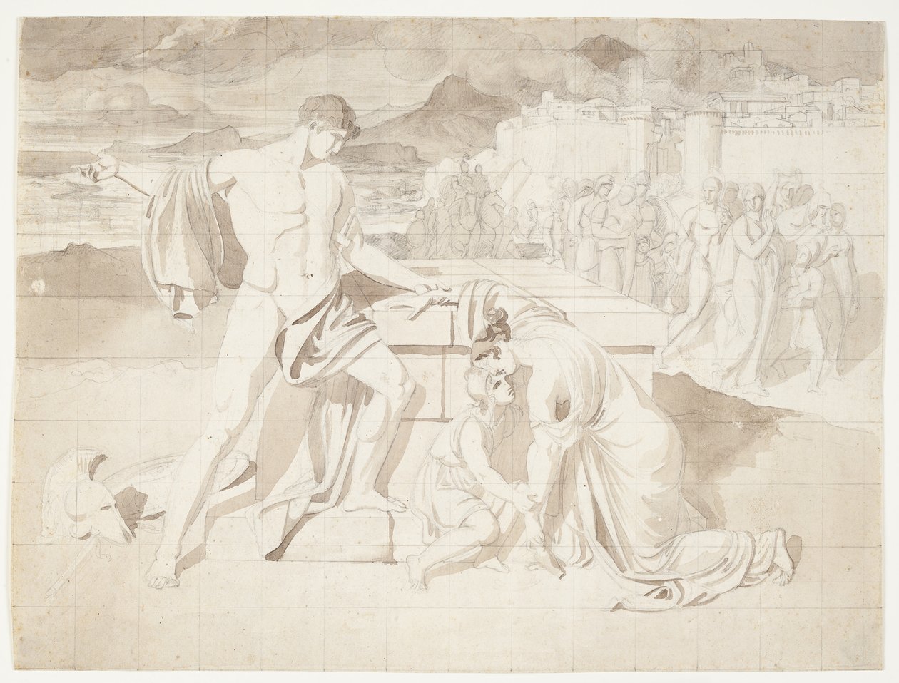 Andromaque et son fils Astyanax avec Pyrrhus au sarcophage d