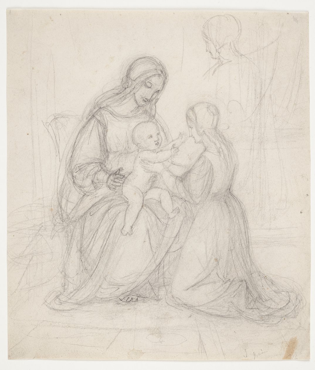 Madone assise avec enfant et femme agenouillée - J.L. Lund