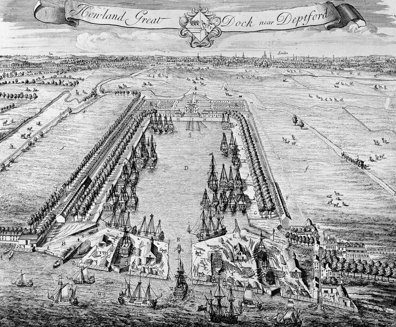Howland Great Dock, près de Deptford, vers 1715-20 - J. Badslade