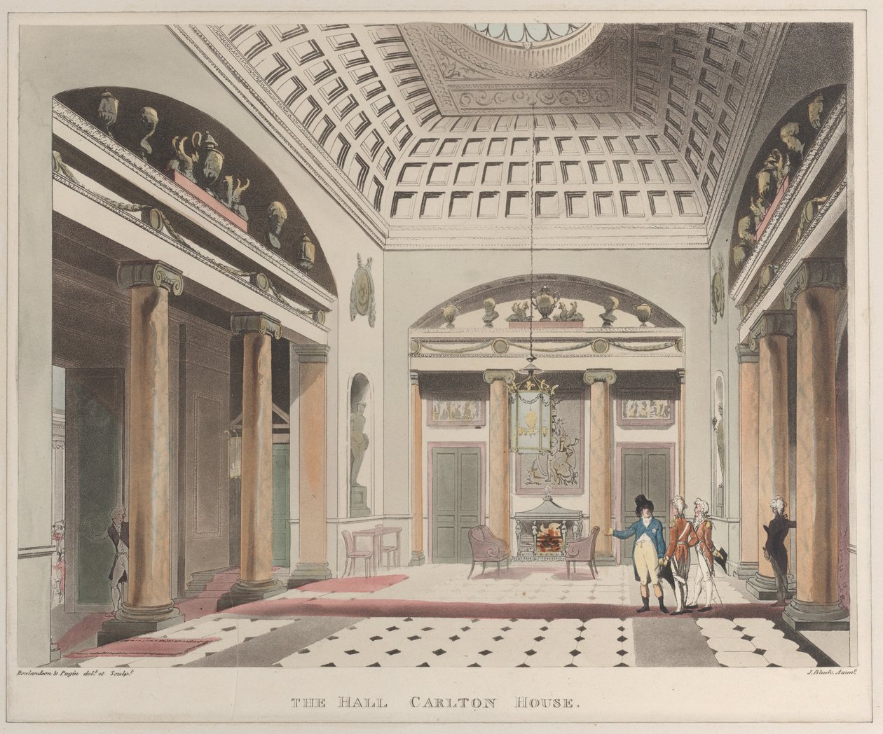 La salle Carlton House Microcosm of London, planche 15, 1er avril 1808 - J. Bluck