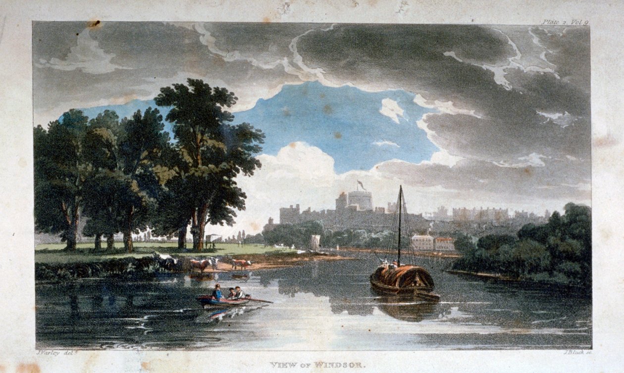 Vue de Windsor depuis la Tamise, Berkshire, vers 1820 - J Bluck