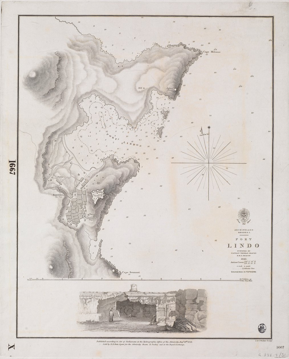 Archipel, Rhodes I., Port Lindo relevé par le capitaine Thomas Graves, HMS 