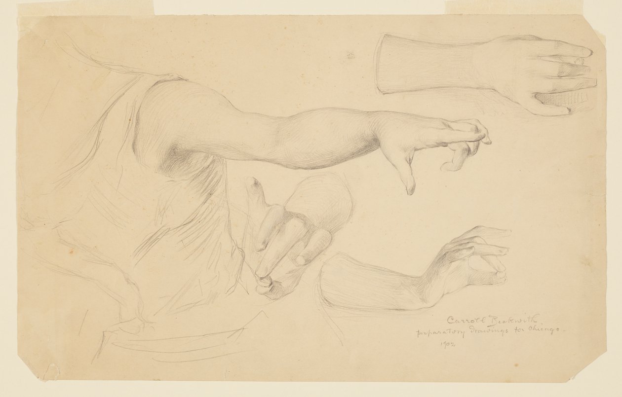 Études de mains pour le dôme du bâtiment des manufactures et des arts libéraux, Exposition universelle de Chicago, IL - J. Carroll Beckwith