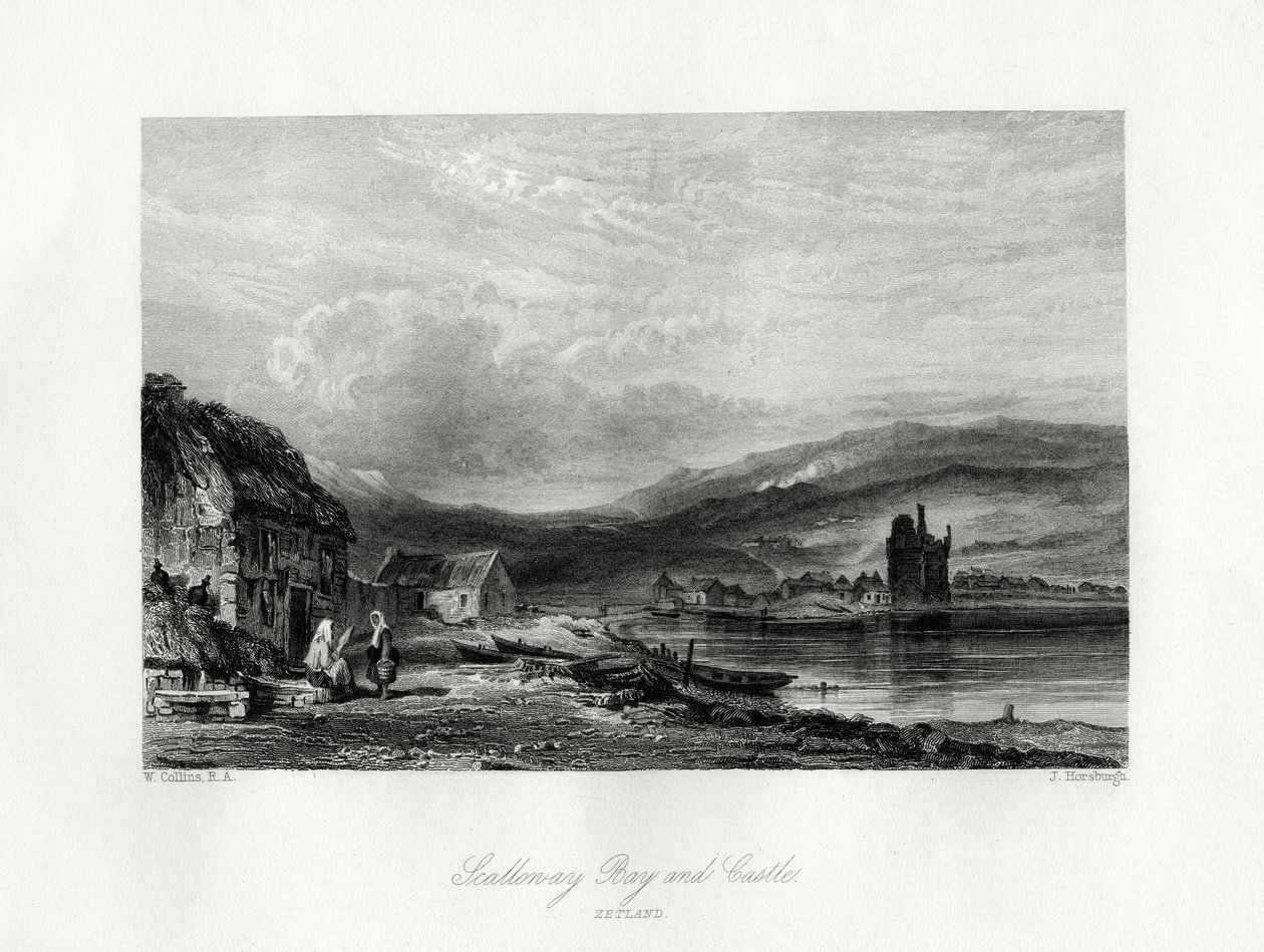 Baie et château de Scalloway, Zetland, 19e siècle - J. Horsburgh