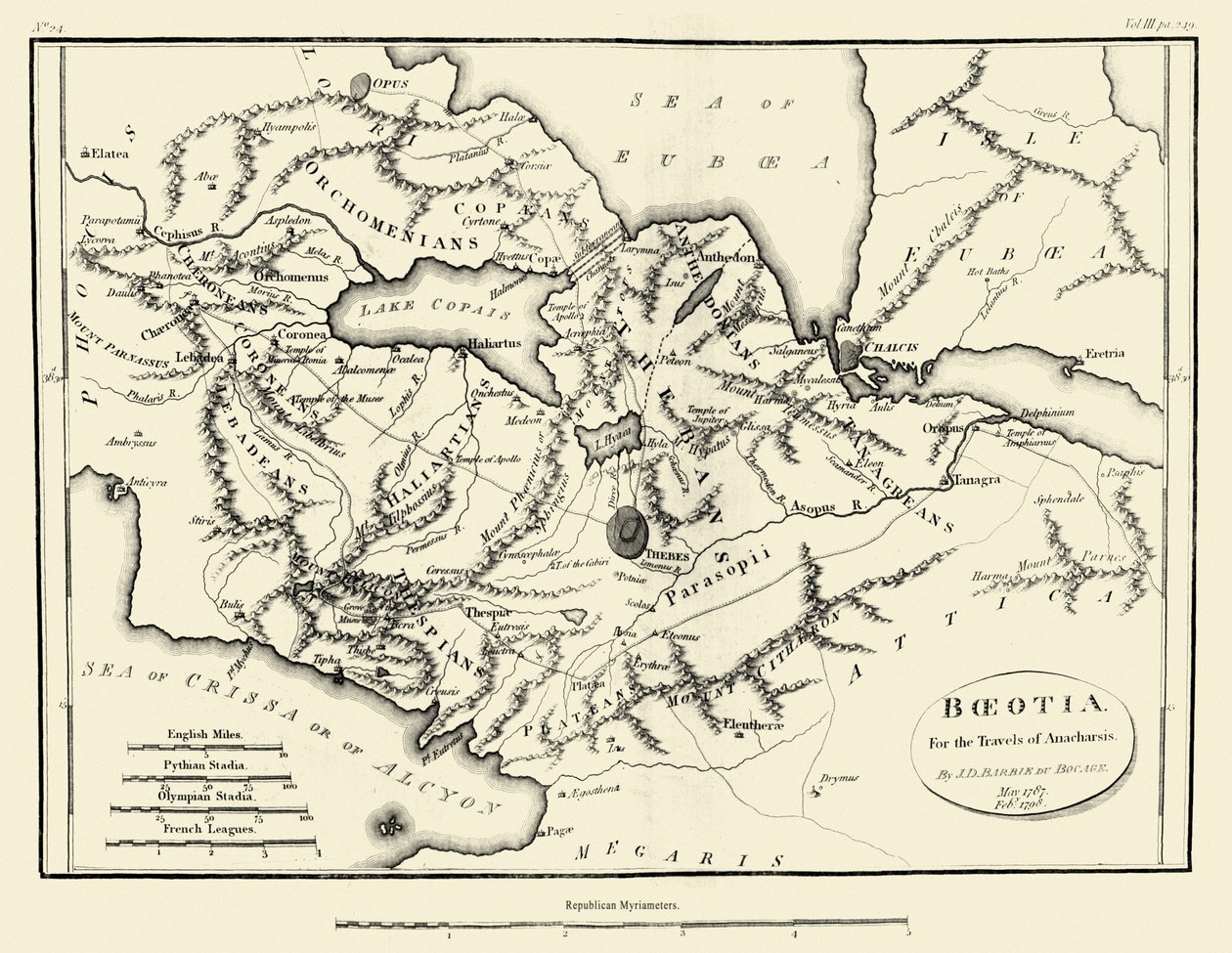 Carte de la Béotie antique - J. J. Barthélemy