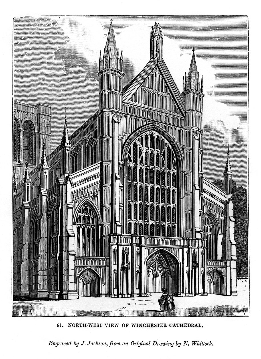 Vue nord-ouest de la cathédrale de Winchester, 1843 - J. Jackson